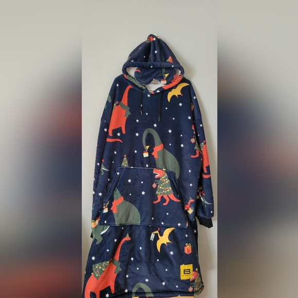 Cozy Christmas Dinosaur Print BIG BLANKET CO Hooded Blanket Mens One Size - Picture 2 of 11